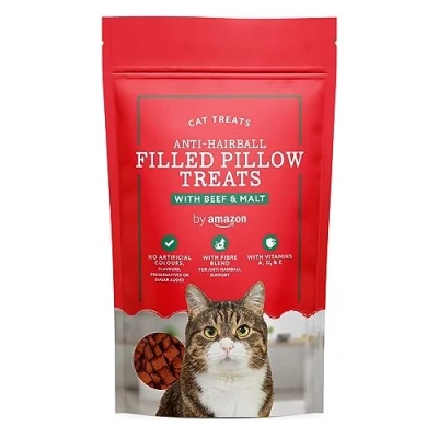 Afbeelding van by Amazon Cat Treats Anti Haarbal Pocket Kussens Rundvlees &amp; Mout, 70g