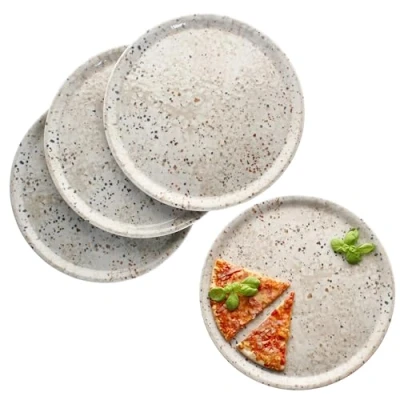 Afbeelding van MamboCat Stone Drops Pizzaborden, set van 4 stuks, diameter 33 cm, voor personen, grote pizzaborden porselein met 3D steenlook, pizza&#039;s of om mee te maken, XL platte borden, serveerschaal