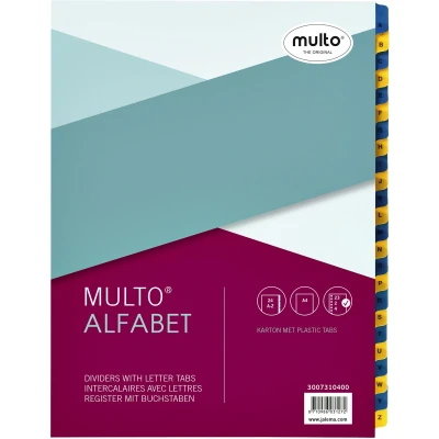 Afbeelding van Tabbladen Multo A4 23 rings 24 delig A Z blauw/geel karton 170gr 1 stuk 10 stuks