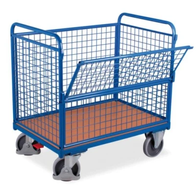 Afbeelding van Ergonomische plateauwagen met gaaswanden en half neerklapbaar paneel Draagvermogen 500 kg