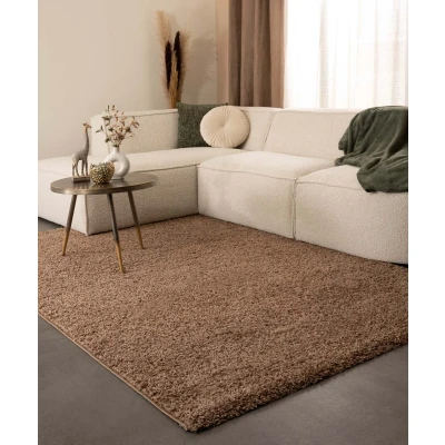 Afbeelding van Hoogpolig Vloerkleed Shaggy Trend Effen Mokka 60x110 Cm