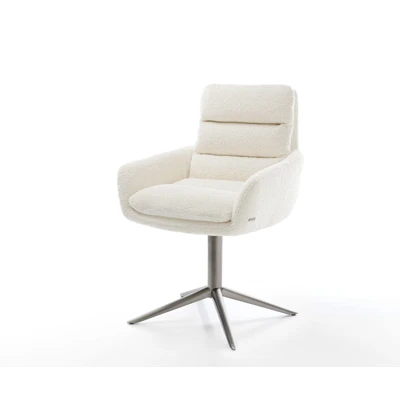Afbeelding van DELIFE Draaistoel Abelia Flex met armleuning bouclé wit kruispoot grafiet 360 draaibaar rocker functie