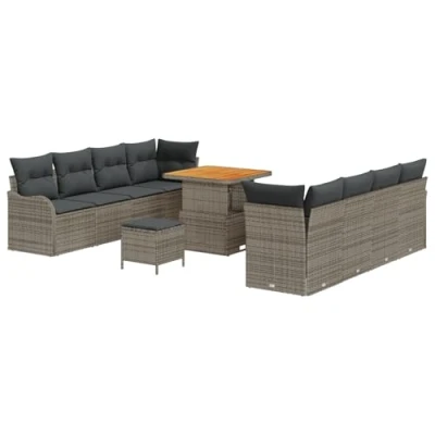 Afbeelding van vidaXL 11 delige Tuin Sofaset met Kussens Grijze Poly Rattan Acacia