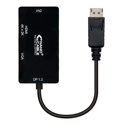 Afbeelding van Adapter DisplayPort naar VGA/DVI/HDMI 3 en 1 NANOCABLE 10.16.3301 BK Zwart