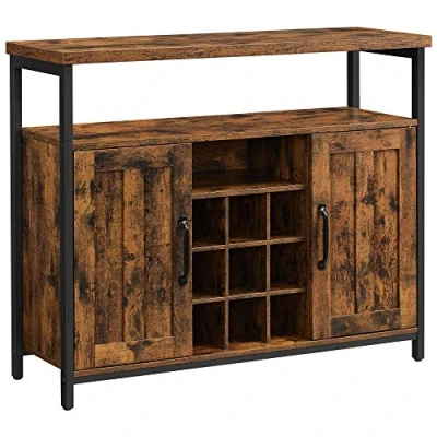 Afbeelding van VASAGLE dressoir, keukenkast, opbergkast, wijnkast, met 2 deuren, voor woonkamer, keuken, eetkamer, 100 x 35 81,4 cm, industriële stijl, vintage bruinzwart LSC094B01