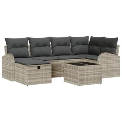 Afbeelding van vidaXL 7 delige Tuin Sofa Set met Kussens Licht Grijs Poly Rattan