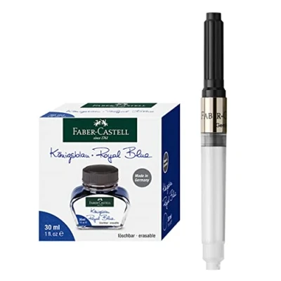 Afbeelding van Faber Castell 205034 inktset koningsblauw met inktvat 30 ml en converter voor vulpen e motion/ambition
