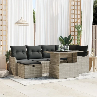 Afbeelding van vidaXL 7 Persoons Tuin Sofaset met Kussens Lichtgrijs Poly Rattan