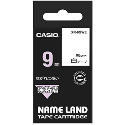 Afbeelding van CASIO EZ Label Printer XR 9GWE tape extra sterk zelfklevend 9 mm x 5,5 m zwart op wit