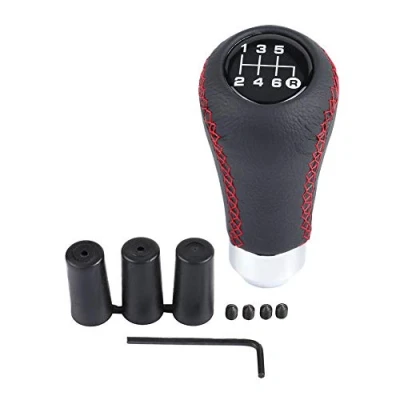 Afbeelding van Versnellingspook, 6 versnellingen schakelpook voor universele auto met 3 adapters (8 mm 10 12 mm) leer schakelhendel schakelknop rood