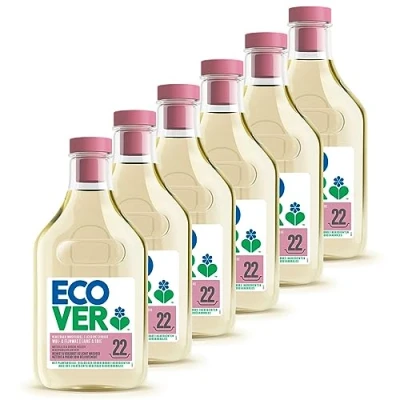 Afbeelding van Ecover Wasmiddel Voordeelpak Wol &amp; Fijnwas 6 x 1L 132 Wasbeurten Waterlelie Groene Meloen