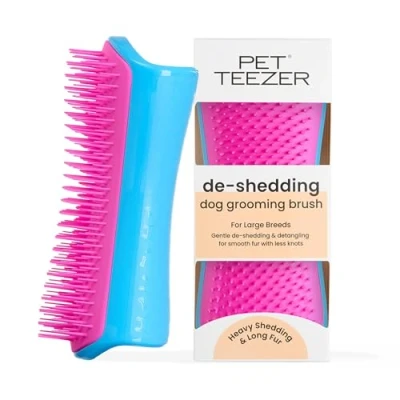Afbeelding van Tangle Teezer Pet Dual Tier De Shedding &amp; Grooming Borstel voor Honden Zachte Polymeer Tanden Ideaal dubbel gecoate rassen Ergonomisch Gemakkelijk schoon te maken Blauw