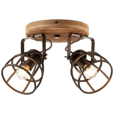 Afbeelding van Leen Bakker Brilliant Plafondspot Matrix 2lichts Staal Plafondlampen Bruin Hout