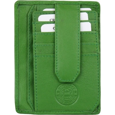 Afbeelding van Leren Pasjeshouder Groen Platte Creditcardhouder Leer RFID veilig 14 pasjes + Briefgeld
