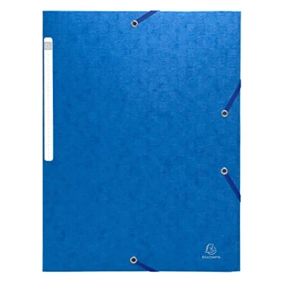 Afbeelding van Exacompta 55752E verpakking van 10 stuks inslagmap Scotten Colorspan karton DIN A4 met 2 elastieken en 3 kleppen labels blauw verzamelmap documentenmap