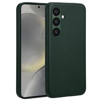 Afbeelding van Samsung Galaxy S24 MagSafe Hoesje Echt leder Accezz Backcover Donkergroen Telefoonhoesje