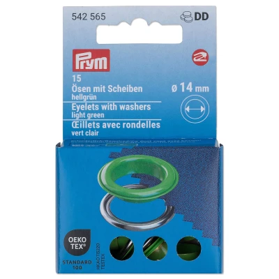 Afbeelding van Oogjes met sluitringen [15 stuks Ø 14 mm] Prym lichtgroen/zilver metallic Oeko Tex ️ Standard 100