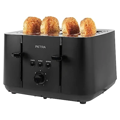 Afbeelding van Petra 4 Slice Toaster ontdooien/herverwarmen/Annuleren functies verwijderbare kruimellade 1850 W.