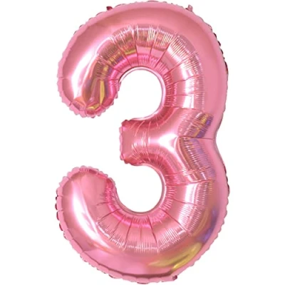Afbeelding van Verjaardagscijfer ballon 3 jaar folieballon XXL roze enorme in 40 101 cm verjaardagsdecoratie cijfer decoratie voor verjaardag vliegt met helium