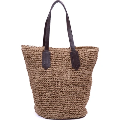 Afbeelding van Monnq strandtas met rits rieten tas riet Trinley Light Brown