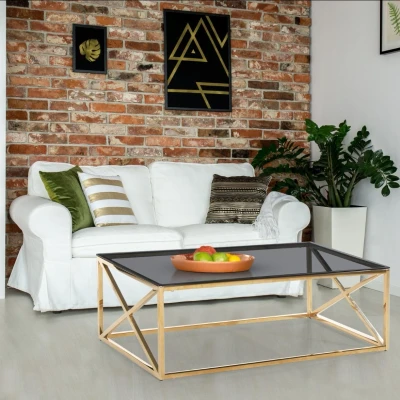 Afbeelding van Sydney salontafel in gerookt glas en gouden poten Menzzo