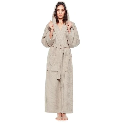 Afbeelding van Astra Damesbadjas met capuchon, 100% Katoenen, Dames Maat: XXL lang, Unisex XL Beige