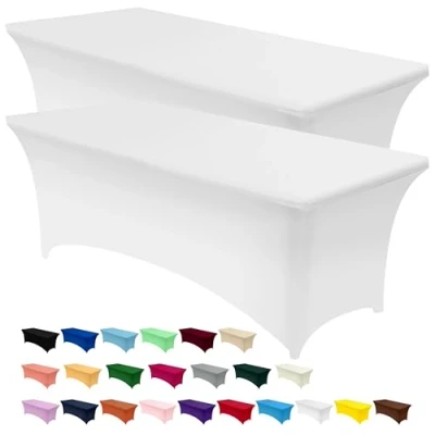 Afbeelding van Utopia Kitchen Spandex Tafelkleed 2 Pak [8FT, Wit] Strak, Passend, Wasbaar en Krimpvrij Stretch Rechthoekige Patio Tafelhoes voor Evenement, Bruiloft, Banket &amp; Partijen [244Lx76Wx76H] cm