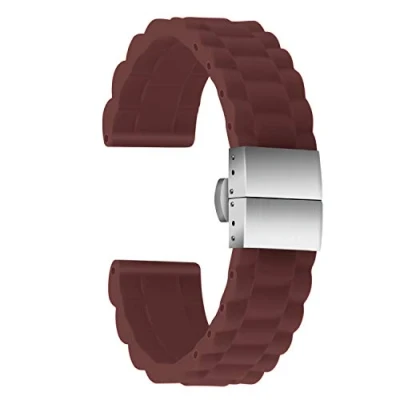 Afbeelding van ULLCHRO Uniseks rubberen armband met roestvrijstalen zilveren vouwsluiting, bruin, 20 mm,