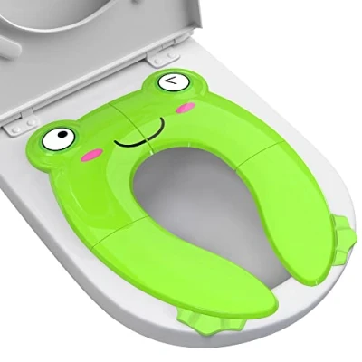 Afbeelding van Maliton Reispotje Voor Peuters En Kinderen, Draagbare Opvouwbare Potjeszitje Met Opbergtas Peuterreizen, Antislip Zindelijkheidstraining Toiletbrilhoes Spatbescherming groene kikker