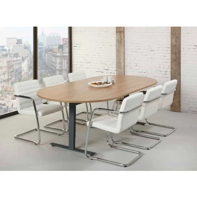 Afbeelding van Ovale vergadertafel design T poot Teez 240x120cm bladkleur Robson Eiken framekleur Aluminium (RAL9006)
