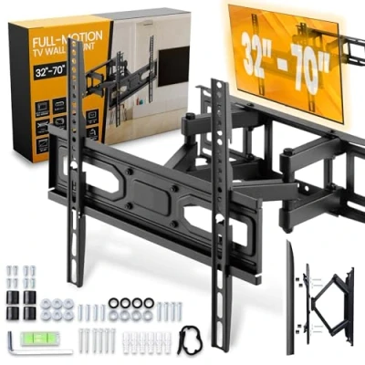 Afbeelding van TV Beugel Muurbeugel Draaibare Kantelbare 30 70 Inch Beugelbevestiging LED LCD Plasma Vlakke Gebogen Curved Platte Dubbele Arm Bewegend Houdt Scherm tot 40 kg VESA 400x400 mm