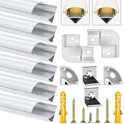 Afbeelding van Chesbung 6 pack 1 meter geleid aluminium kanaal, profiel met afdekking, LED kanalen en diffusers eindkappen, montageclips graden aansluitingen (6 stuks V vormige vorm)