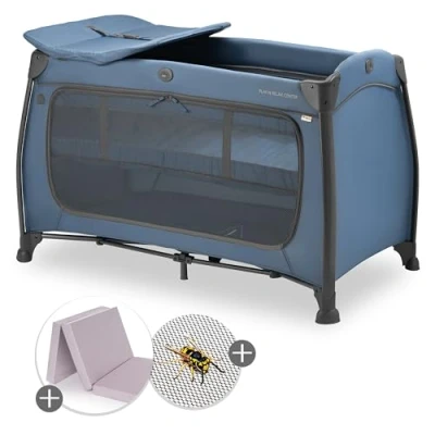 Afbeelding van hauck Play n Relax Center Babyreisbed, set met comfortabele matras en insectenbescherming, babyreisbed inzetstuk voor pasgeborenen, aankleedkussen tas (in hoogte verstelbaar opvouwbaar)
