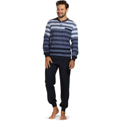 Afbeelding van Comte Heren pyjama Katoen Blauw gestreept Maat M
