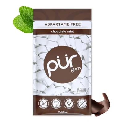 Afbeelding van PUR Gum Suikervrije Kauwgom Gemaakt met Xylitol Veganistisch, Aspartaamvrij &amp; Glutenvrij Natuurlijke Chocolate Mint Smaak Kauwgom, 55 Stuks (Pak van 1)