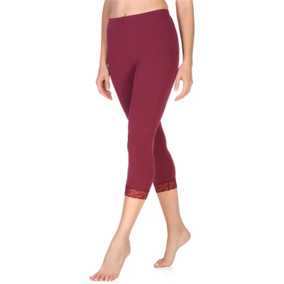 Afbeelding van Merry Style MS MS10 290 LE Dames Capri Leggings Sport Vrijetijdsbroek 3/4 Lengte met Kant Viscose Sporbroek Yogabroek Wijnrood XS
