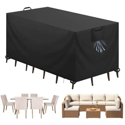 Afbeelding van Aujink Tuinmeubelhoes Winterbestendig, Waterdichte Beschermhoes Tuinmeubelen 420D Oxford Anti UV Zeildoek voor Tuintafels Terrasmeubelen Regenbescherming en Stofdichte Hoes Zwart 125x63x74cm