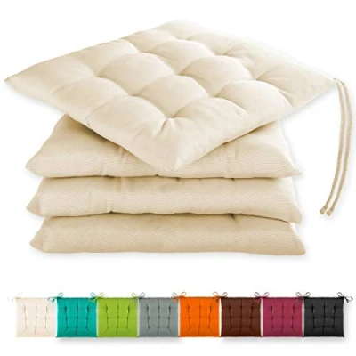 Afbeelding van Gräfenstayn® set van 4 zitkussens 40x40x3cm met bevestigingsriemen voor binnen en buitengebruik Oeko Tex afdichting (Crème)