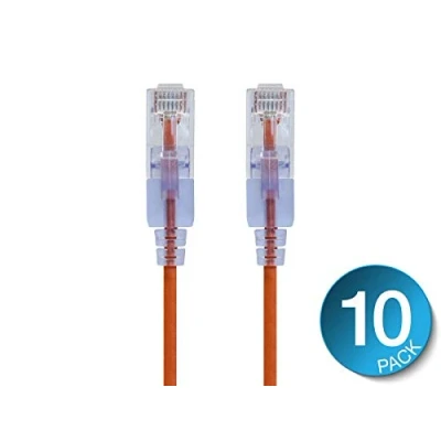 Afbeelding van Monoprice Cat6A Ethernet patchkabel 3 voet oranje (10 stuks) Snagless RJ45 550Mhz UTP Pure kale Koperdraad 10G 30AWG SlimRun Serie