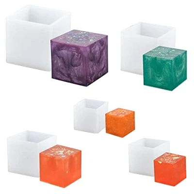 Afbeelding van WANDIC Vierkante hars schimmel, 5 stuks maten van kubus siliconen mallen, gietvorm gereedschap voor polymeer klei, knutselen, epoxy, sieraden maken