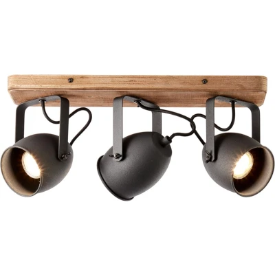 Afbeelding van Leen Bakker Brilliant Plafondspot Crowton 3lichts Zwart Plafondlampen Hout