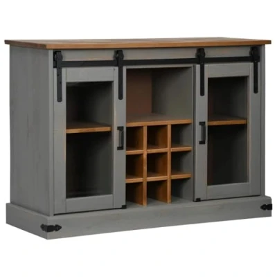 Afbeelding van vidaXL Dressoir HALDEN 2 schuifdeuren 112x40x80 cm massief hout grijs