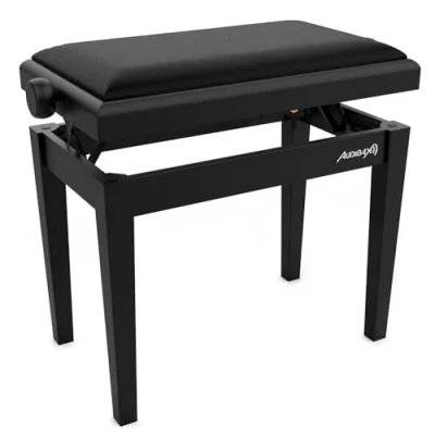 Afbeelding van Audibax KB600 Zwarte pianobank, toetsenbordbank, in hoogte verstelbaar van 47,5 tot 56,5 cm, kruk voor gevoerd toetsenbord, hout