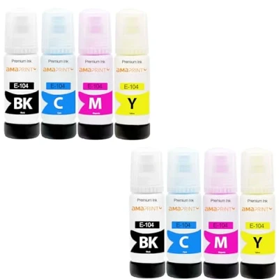Afbeelding van Amaprint 8 XL Inkt compatibel met Epson 104 voor EcoTank ET 1810 2710 2711 2712 2714 2715 2720 2721 2726 2810 2811 2812 2814 2815 2820 2821 2825 2826 4700 4800 (8 x 70ml)