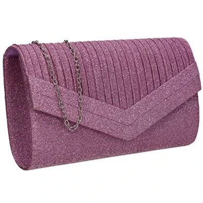 Afbeelding van SwankySwans Ruth Sprankelende glanzende feestbal bruiloft avond clutch tas portemonnee, Lila
