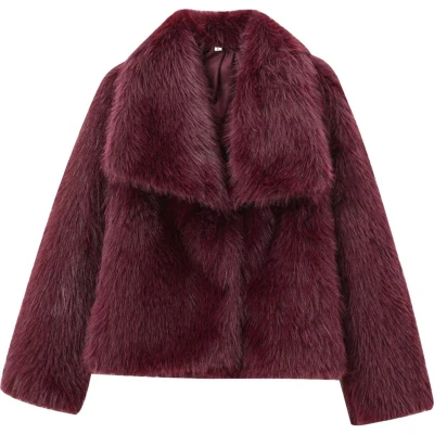 Afbeelding van Aventury Faux Fur Jas dames Tijdloos Elegant winterjas Luxe S Bordeaux rood