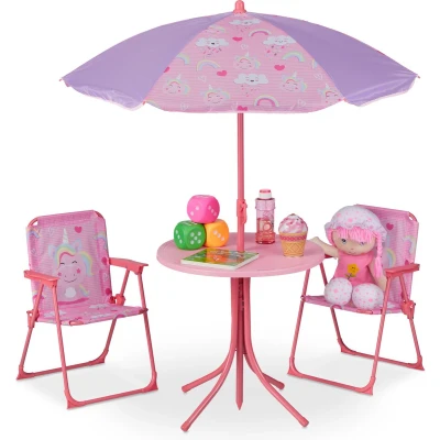 Afbeelding van Relaxdays tuinset kinderen kindertuinstoel kindertafel parasol campingstoel kind Unicorn