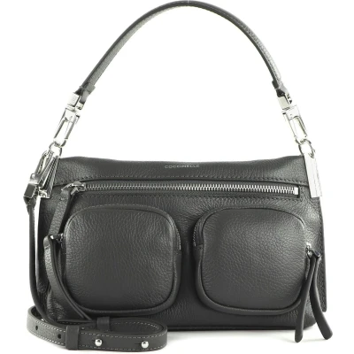 Afbeelding van COCCINELLE Leren Schoudertas Hyle Grained Leather Ardesia Donkergrijs