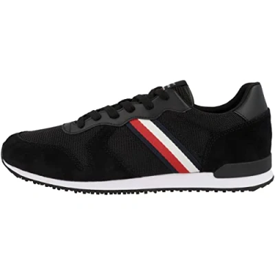 Afbeelding van Tommy Hilfiger Iconic MIX Runner Sneakers laag black, Heren, Maat: 40, Black Leer en textiel