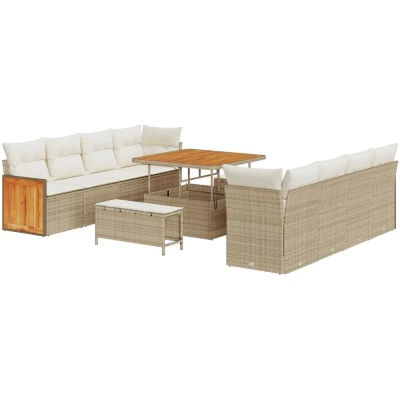Afbeelding van vidaXL 11 delige tuin sofa set met kussens Beige Poly Riet Acacia